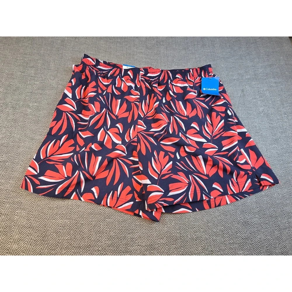 Columbia Sandy River II Printed Shorts Womens 2X Navy Red Leaf AW1418-470 NEW